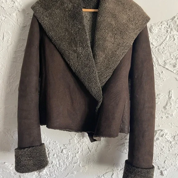 Rick Owen’s Brown Wool Coat, Large Lapels doubles as hood, long sleeves, vintage - Picture 8 of 9